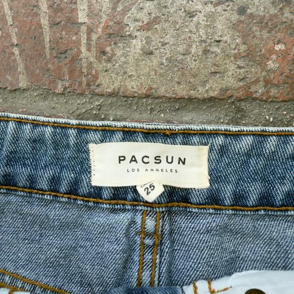 Pacsun Denim Distressed Skirt Blue Mini Pockets Size 25 - Picture 4 of 6